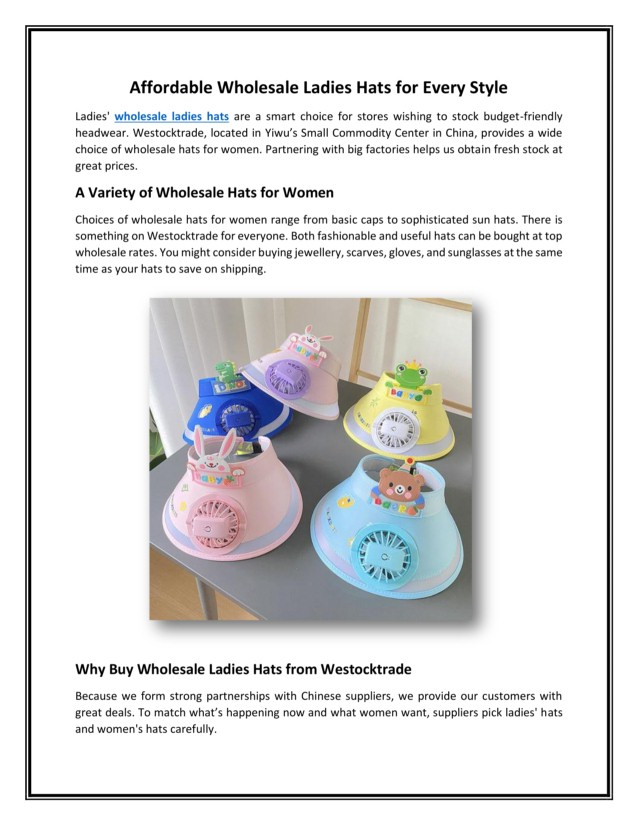 Affordable Wholesale Ladies Hats for Every Style