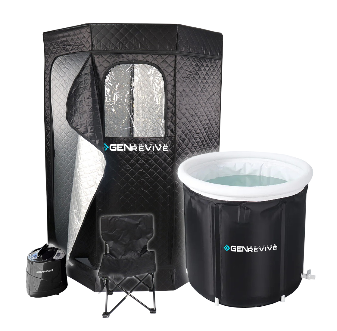 300L Round Cold Plunge Pod with Sauna Tent - GenRevive