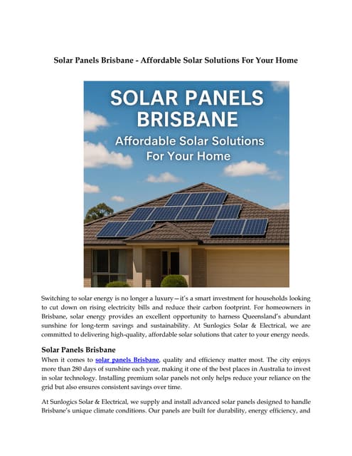 Solar Panels Brisbane - Affordable Solar Solutions For Your Home