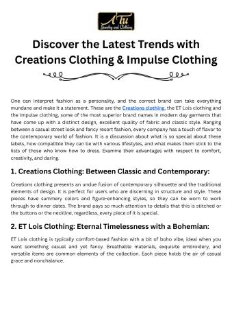 Discover the Latest Trends with Creations Clothing & Impulse Clothing